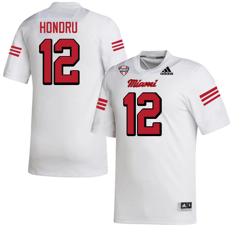 Miami University Redhawks #12 Corban Hondru College Football Jerseys Stitched-White